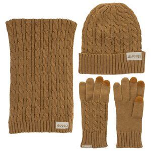 1214 Men's And Women's 3 Piece Cable Knit Scarf, Beanie, Glovess Set-unisex